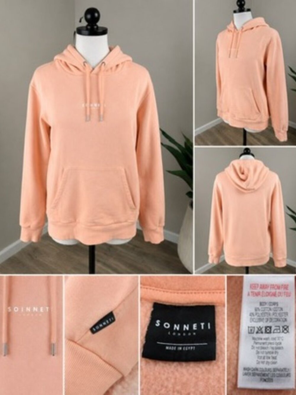 Sonneti London Light Peach Fleece Pullover Hoodie Women's Size M